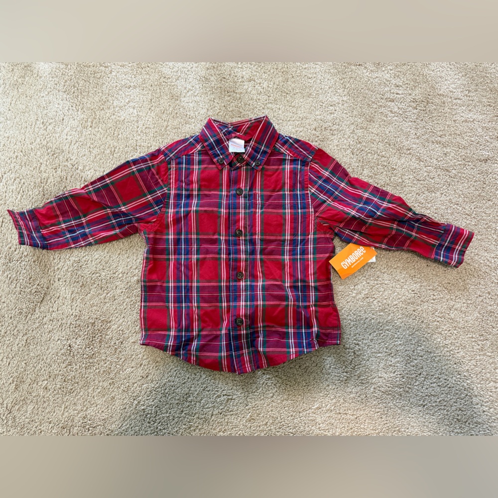 Gymboree holiday/Christmas plaid shirts 12-18m. NWT
